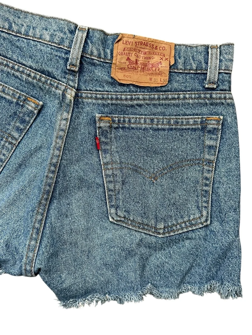 Vintage 90s Levis Medium Wash Zipper Fly Cutoff Cotton Denim Shorts 31” Waist